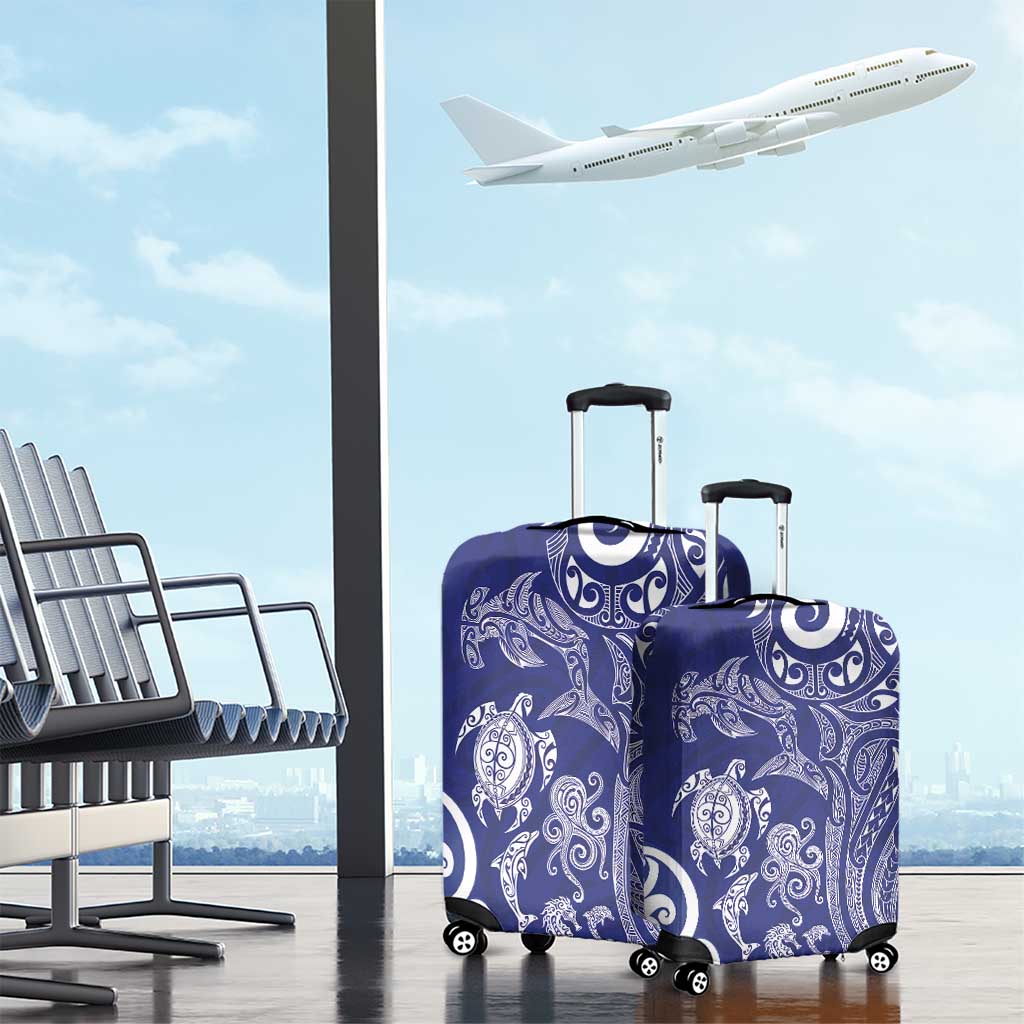 New Zealand Sea Animals with Maori Tribal Tattoo Luggage Cover Blue Color LT03 - Polynesian Pride
