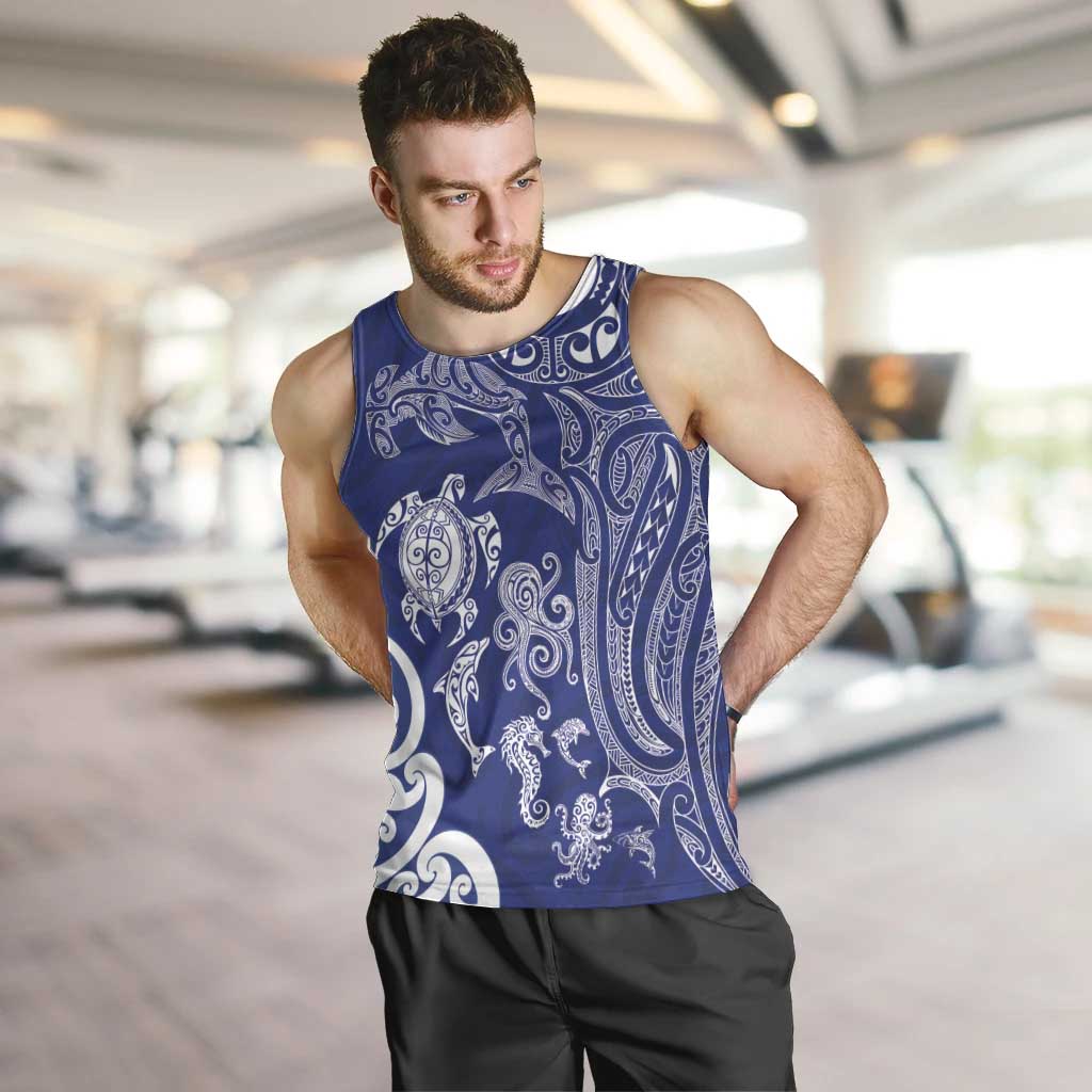 New Zealand Sea Animals with Maori Tribal Tattoo Men Tank Top Blue Color LT03 Blue - Polynesian Pride