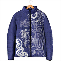 New Zealand Sea Animals with Maori Tribal Tattoo Padded Jacket Blue Color