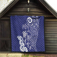 New Zealand Sea Animals with Maori Tribal Tattoo Quilt Blue Color