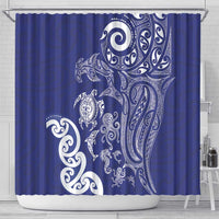 New Zealand Sea Animals with Maori Tribal Tattoo Shower Curtain Blue Color LT03 - Polynesian Pride