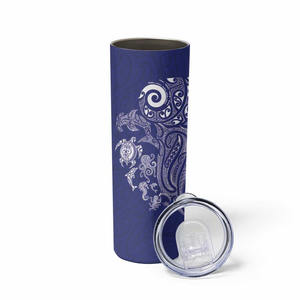 New Zealand Sea Animals with Maori Tribal Tattoo Skinny Tumbler Blue Color LT03 - Polynesian Pride