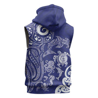 New Zealand Sea Animals with Maori Tribal Tattoo Sleeveless Hoodie Blue Color LT03 - Polynesian Pride