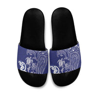 New Zealand Sea Animals with Maori Tribal Tattoo Slide Sandals Blue Color