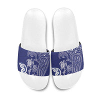 New Zealand Sea Animals with Maori Tribal Tattoo Slide Sandals Blue Color