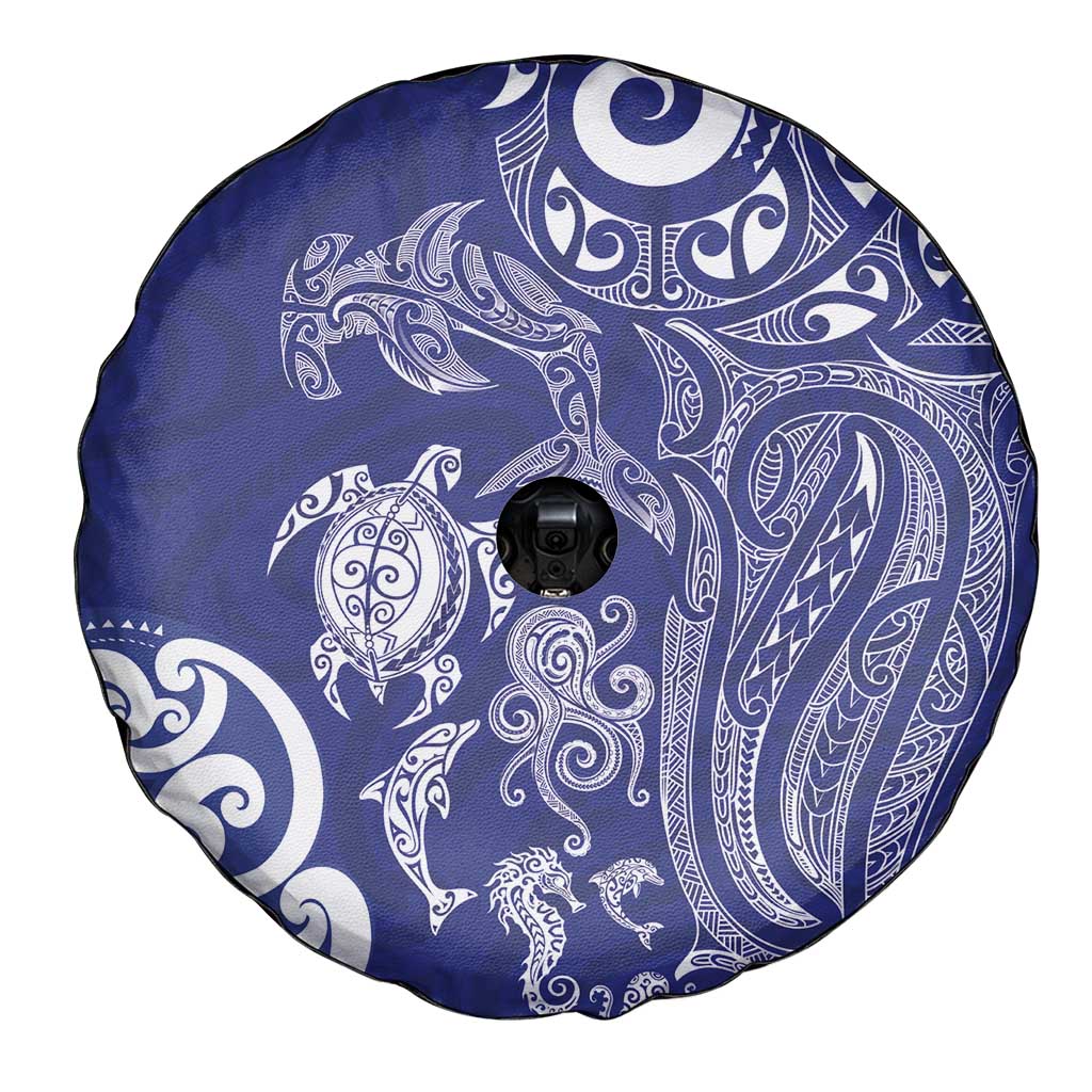 New Zealand Sea Animals with Maori Tribal Tattoo Spare Tire Cover Blue Color LT03 - Polynesian Pride