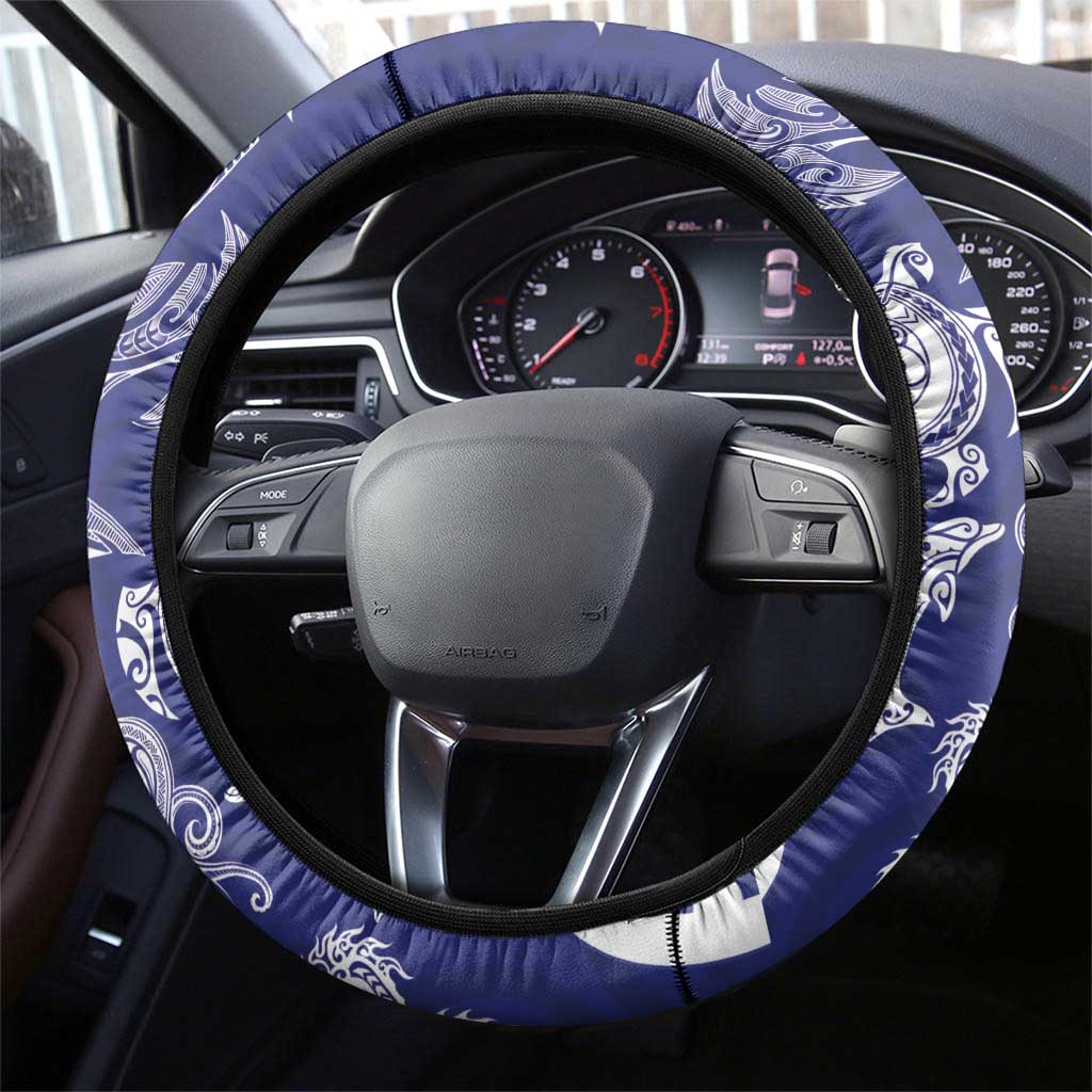 New Zealand Sea Animals with Maori Tribal Tattoo Steering Wheel Cover Blue Color LT03 - Polynesian Pride