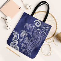 New Zealand Sea Animals with Maori Tribal Tattoo Tote Bag Blue Color LT03 Black Strap One Size Blue - Polynesian Pride