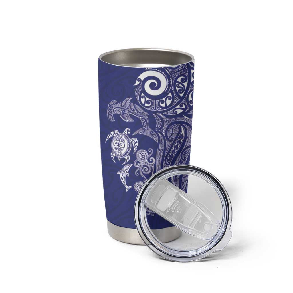 New Zealand Sea Animals with Maori Tribal Tattoo Tumbler Cup Blue Color LT03 - Polynesian Pride