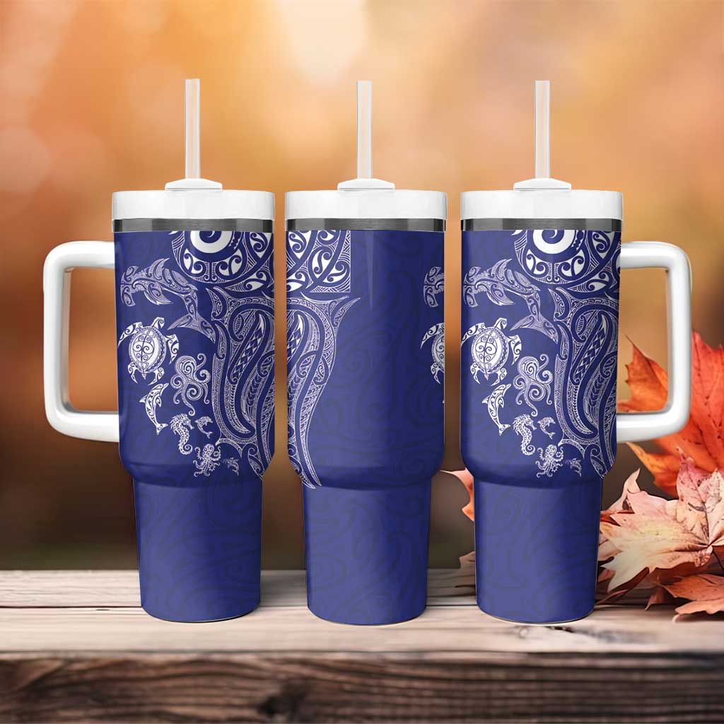 New Zealand Sea Animals with Maori Tribal Tattoo Tumbler With Handle Blue Color LT03 - Polynesian Pride