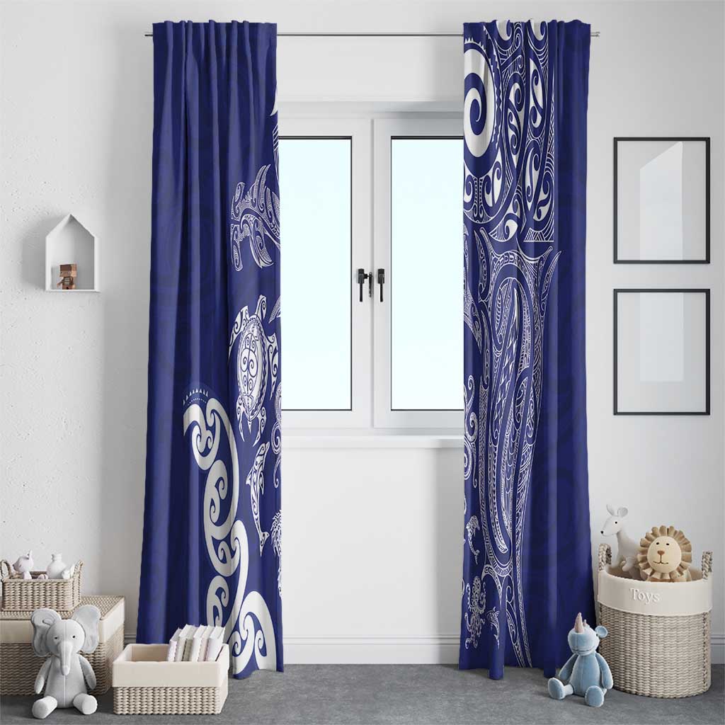 New Zealand Sea Animals with Maori Tribal Tattoo Window Curtain Blue Color