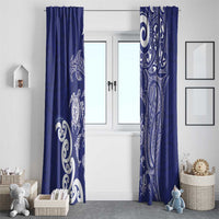 New Zealand Sea Animals with Maori Tribal Tattoo Window Curtain Blue Color
