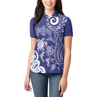New Zealand Sea Animals with Maori Tribal Tattoo Women Polo Shirt Blue Color LT03 - Polynesian Pride