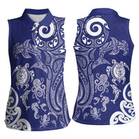 New Zealand Sea Animals with Maori Tribal Tattoo Women Sleeveless Polo Shirt Blue Color LT03 - Polynesian Pride