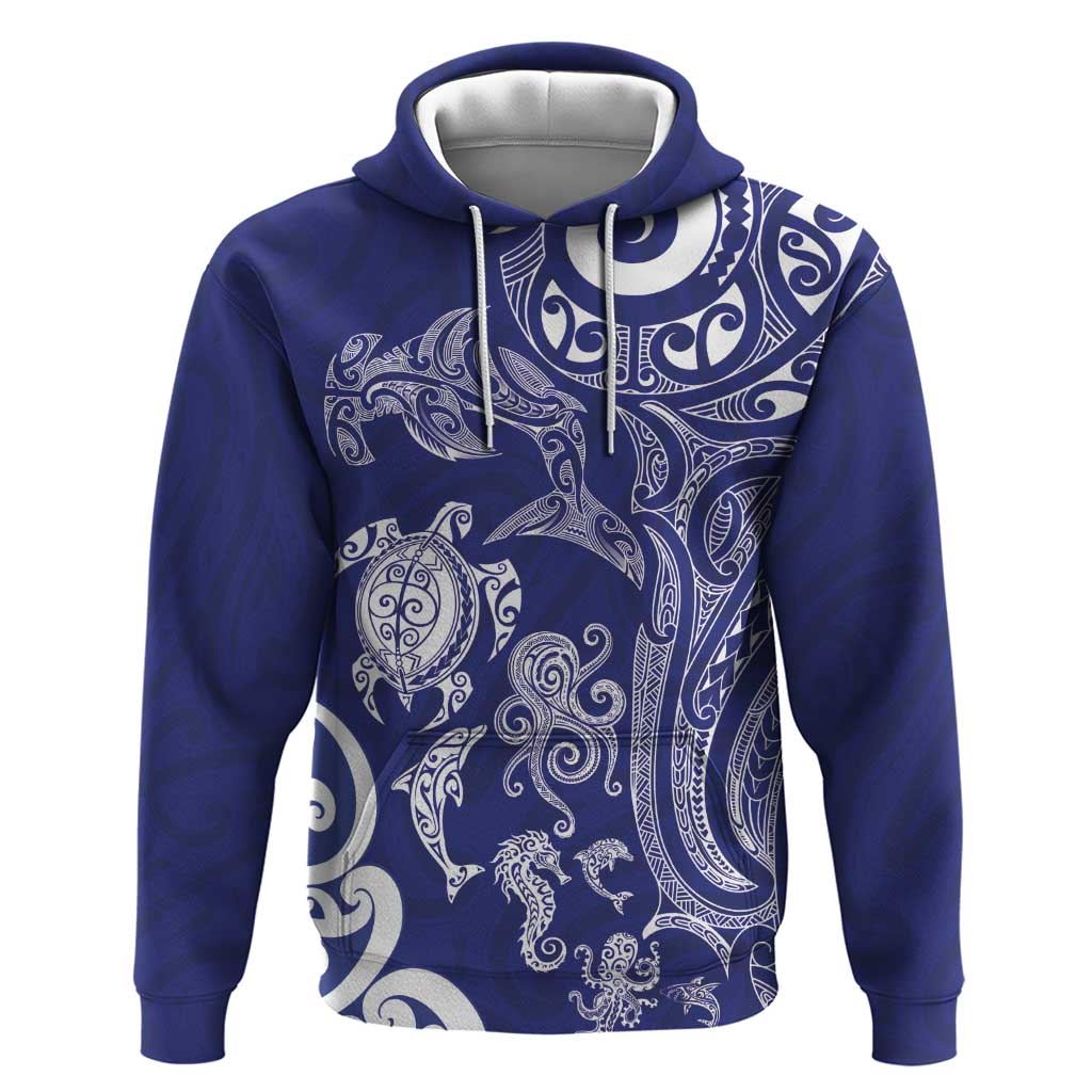 New Zealand Sea Animals with Maori Tribal Tattoo Zip Hoodie Blue Color LT03 Pullover Hoodie Blue - Polynesian Pride
