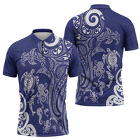 New Zealand Sea Animals with Maori Tribal Tattoo Zipper Polo Shirt Blue Color LT03 - Polynesian Pride