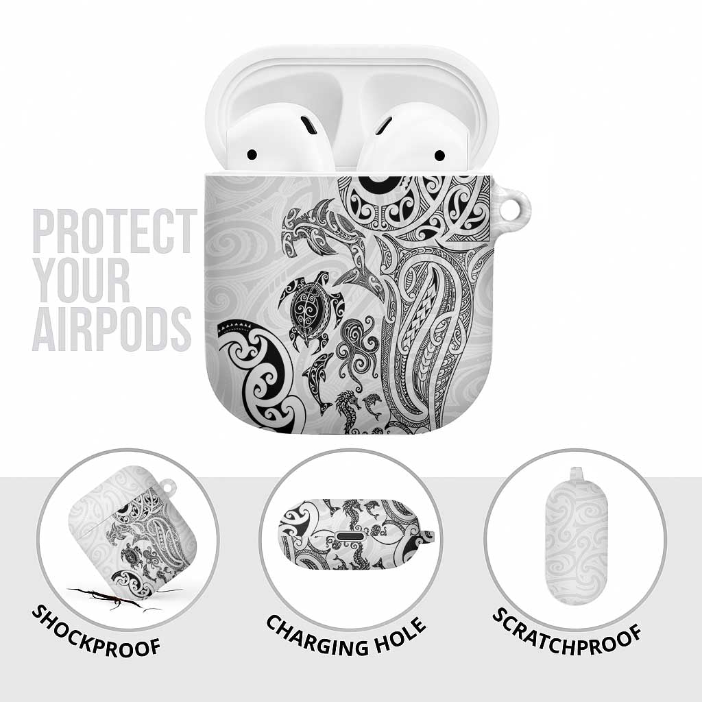 New Zealand Sea Animals with Maori Tribal Tattoo AirPods Case White Color