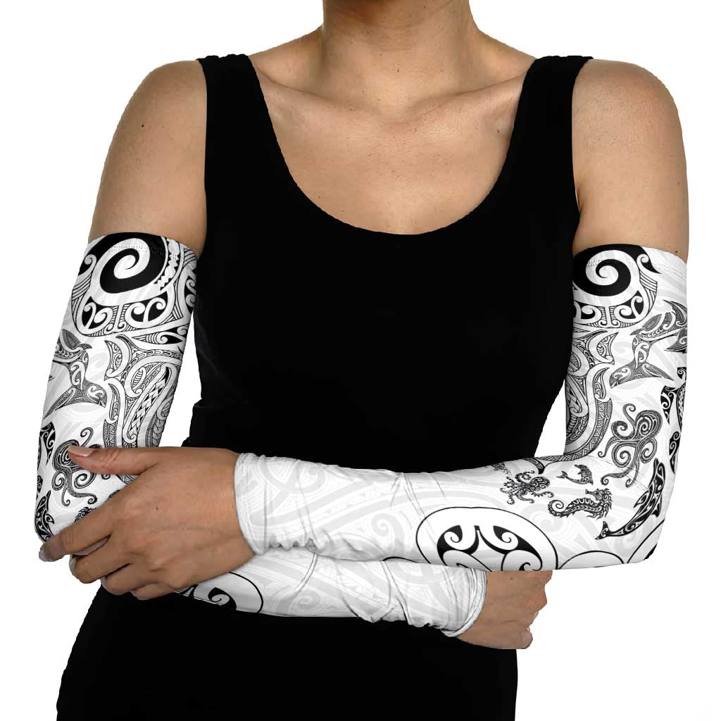 New Zealand Sea Animals with Maori Tribal Tattoo Arm Sleeves White Color