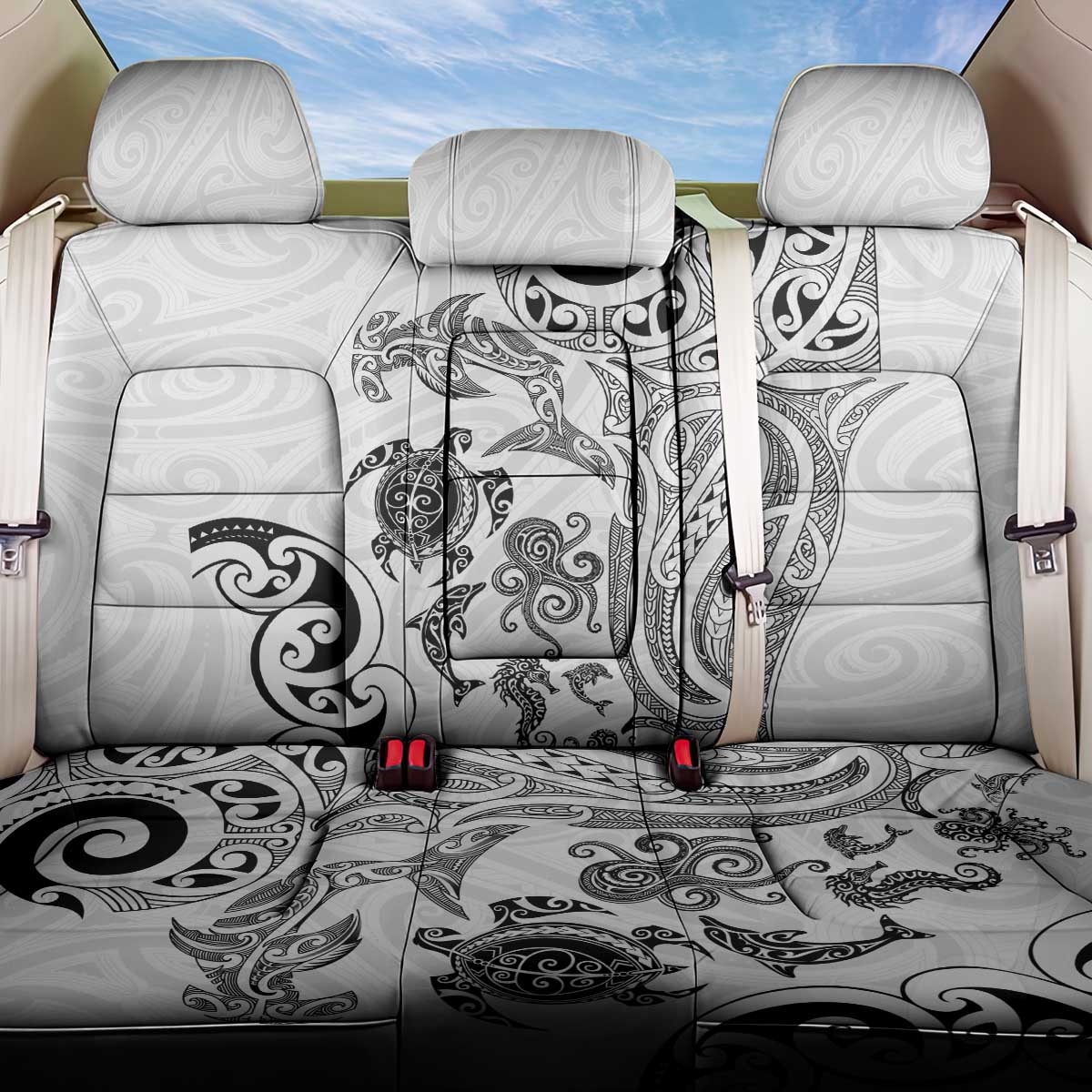 New Zealand Sea Animals with Maori Tribal Tattoo Back Car Seat Cover White Color LT03 One Size White - Polynesian Pride