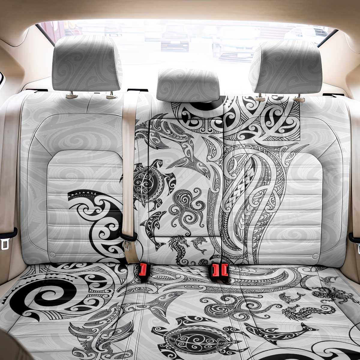 New Zealand Sea Animals with Maori Tribal Tattoo Back Car Seat Cover White Color LT03 - Polynesian Pride
