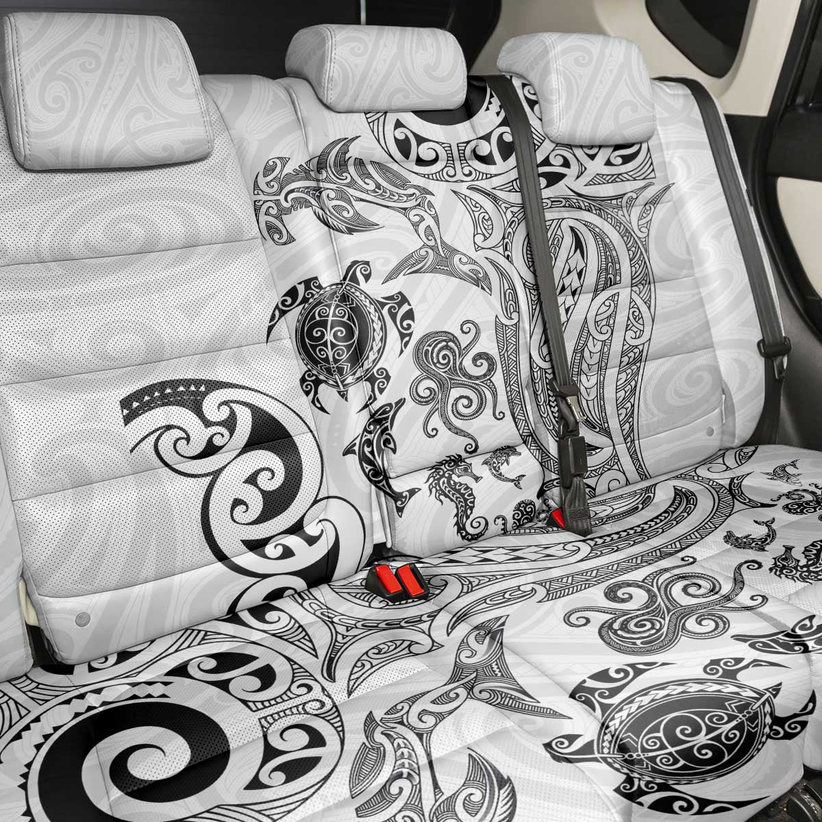 New Zealand Sea Animals with Maori Tribal Tattoo Back Car Seat Cover White Color LT03 - Polynesian Pride
