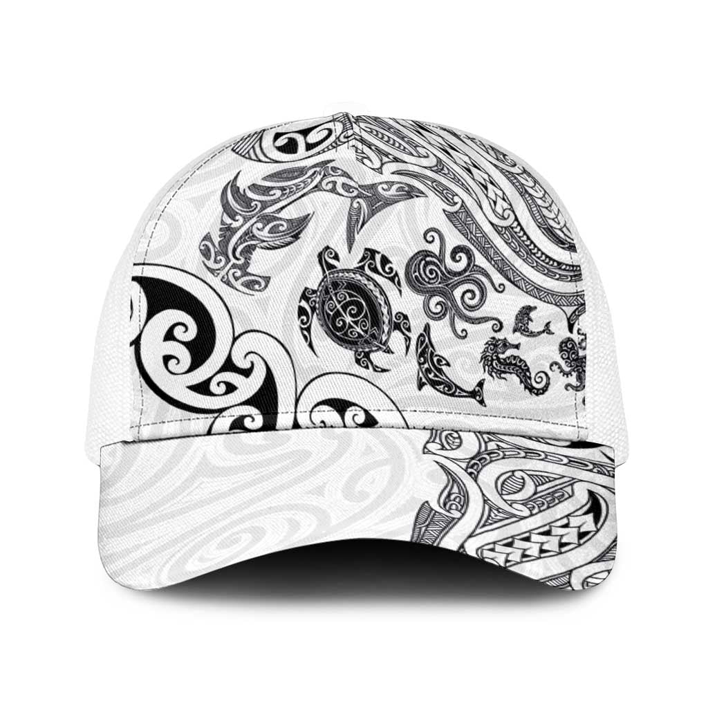 New Zealand Sea Animals with Maori Tribal Tattoo Baseball Net Cap White Color