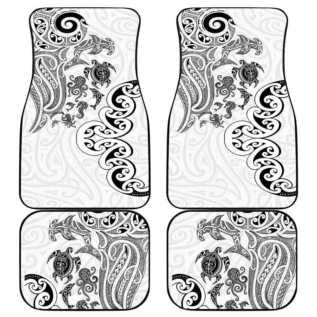 New Zealand Sea Animals with Maori Tribal Tattoo Car Mats White Color