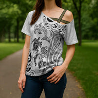 New Zealand Sea Animals with Maori Tribal Tattoo Cross Shoulder Shirt White Color LT03 - Polynesian Pride