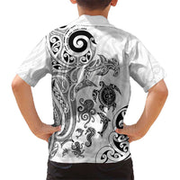 New Zealand Sea Animals with Maori Tribal Tattoo Family Matching Long Sleeve Bodycon Dress and Hawaiian Shirt White Color LT03 - Polynesian Pride