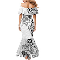 New Zealand Sea Animals with Maori Tribal Tattoo Family Matching Mermaid Dress and Hawaiian Shirt White Color LT03 - Polynesian Pride