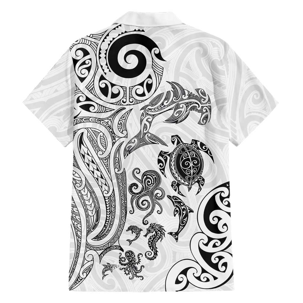 New Zealand Sea Animals with Maori Tribal Tattoo Family Matching Off Shoulder Short Dress and Hawaiian Shirt White Color LT03 - Polynesian Pride