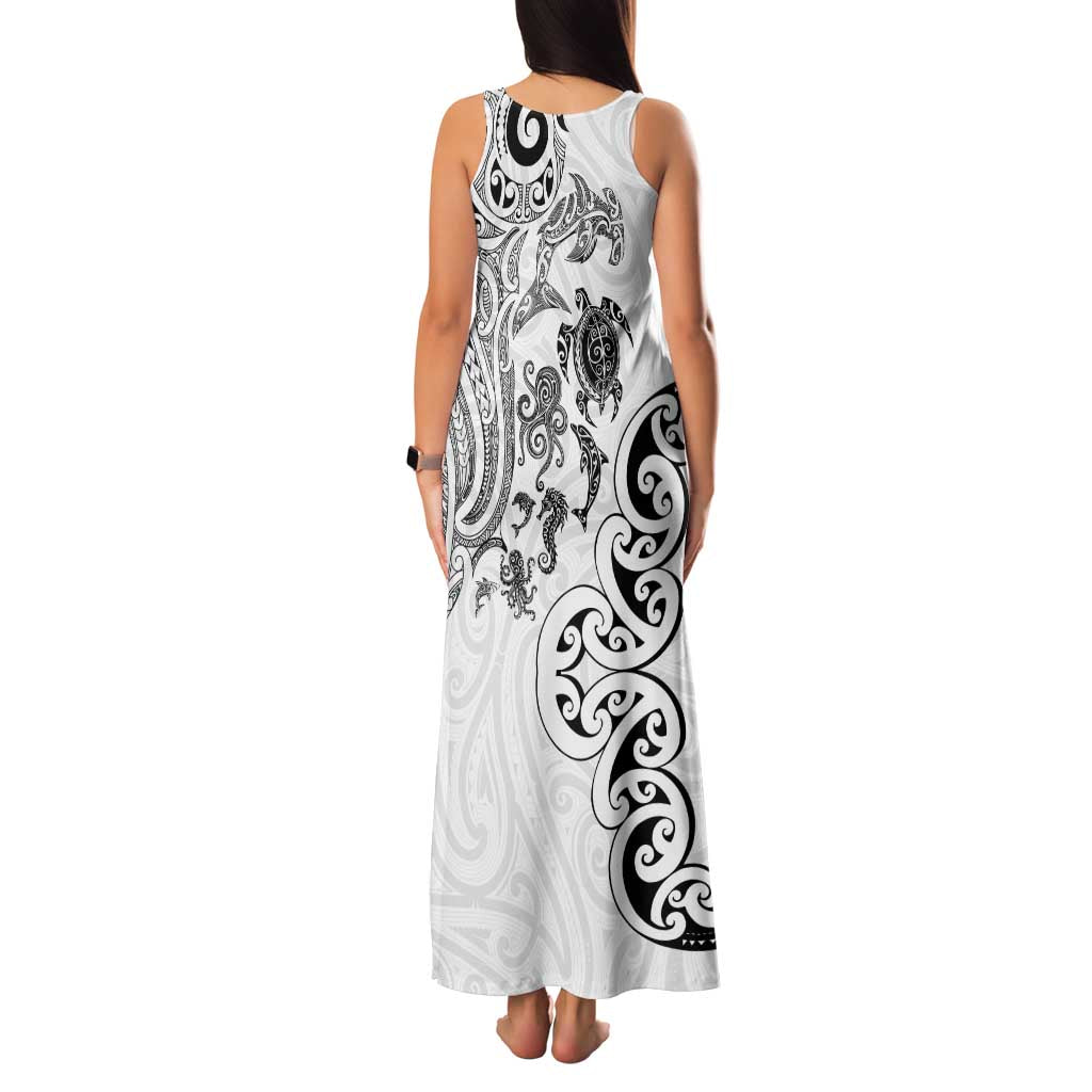 New Zealand Sea Animals with Maori Tribal Tattoo Family Matching Tank Maxi Dress and Hawaiian Shirt White Color LT03 - Polynesian Pride