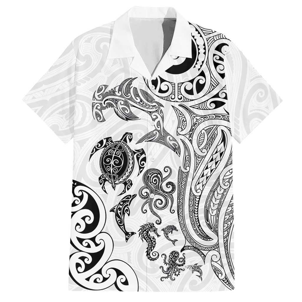 New Zealand Sea Animals with Maori Tribal Tattoo Hawaiian Shirt White Color LT03 White - Polynesian Pride