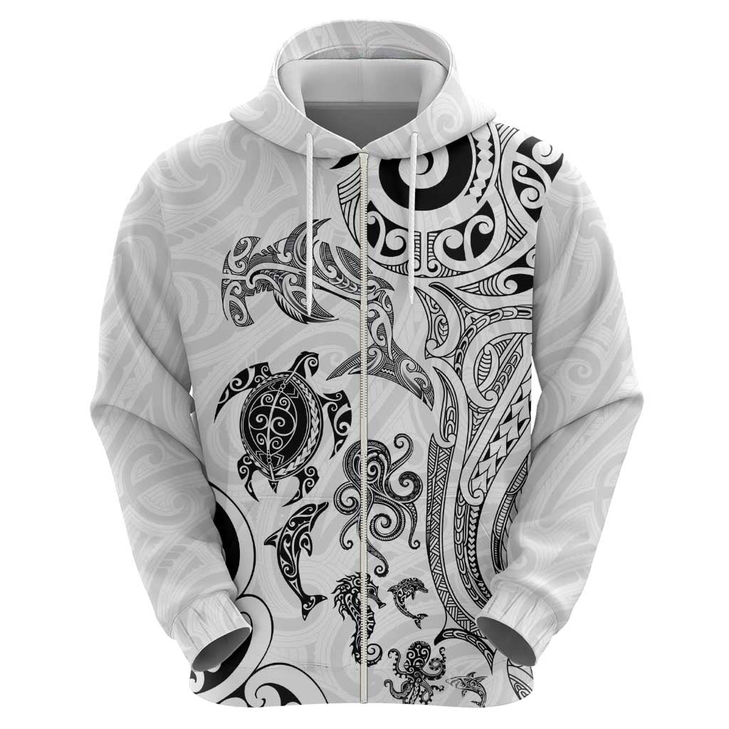 New Zealand Sea Animals with Maori Tribal Tattoo Hoodie White Color LT03 - Polynesian Pride