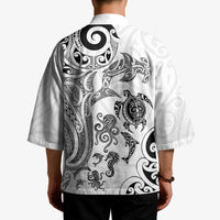 New Zealand Sea Animals with Maori Tribal Tattoo Kimono White Color