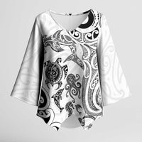 New Zealand Sea Animals with Maori Tribal Tattoo Kimono Sleeve Blouse White Color LT03 Female White - Polynesian Pride