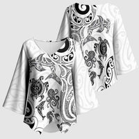 New Zealand Sea Animals with Maori Tribal Tattoo Kimono Sleeve Blouse White Color LT03 - Polynesian Pride