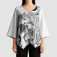 New Zealand Sea Animals with Maori Tribal Tattoo Kimono Sleeve Blouse White Color LT03 - Polynesian Pride