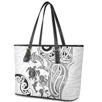 New Zealand Sea Animals with Maori Tribal Tattoo Leather Tote Bag White Color LT03 - Polynesian Pride