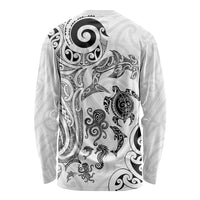New Zealand Sea Animals with Maori Tribal Tattoo Long Sleeve Shirt White Color LT03 - Polynesian Pride