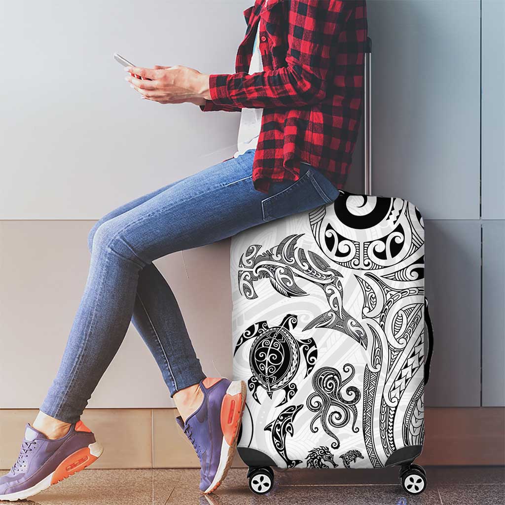 New Zealand Sea Animals with Maori Tribal Tattoo Luggage Cover White Color LT03 - Polynesian Pride