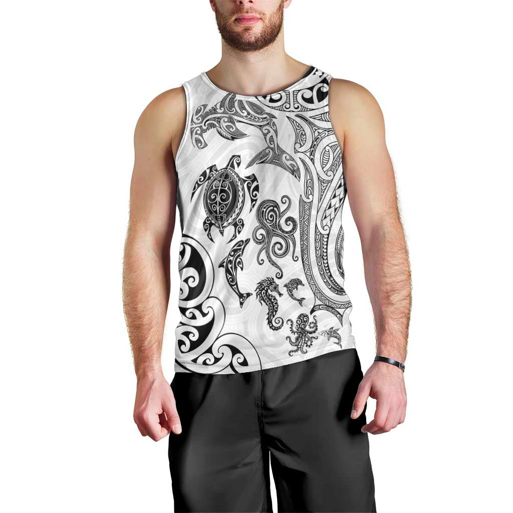 New Zealand Sea Animals with Maori Tribal Tattoo Men Tank Top White Color LT03 - Polynesian Pride