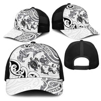 New Zealand Sea Animals with Maori Tribal Tattoo Mesh Trucker Cap White Color