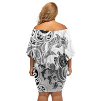 New Zealand Sea Animals with Maori Tribal Tattoo Off Shoulder Short Dress White Color LT03 - Polynesian Pride