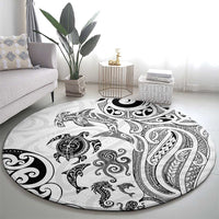 New Zealand Sea Animals with Maori Tribal Tattoo Round Carpet White Color