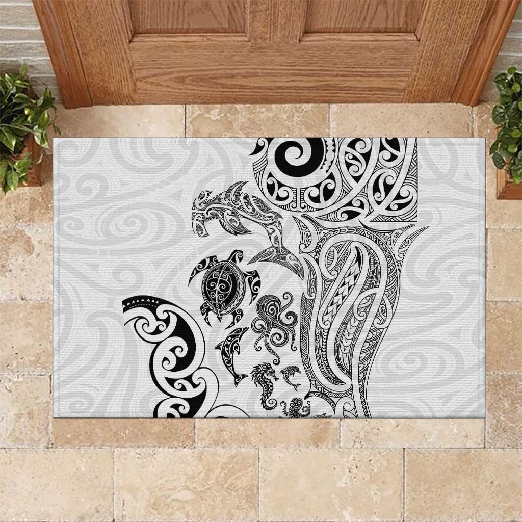 New Zealand Sea Animals with Maori Tribal Tattoo Rubber Doormat White Color LT03 White - Polynesian Pride