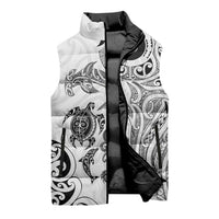 New Zealand Sea Animals with Maori Tribal Tattoo Sleeveless Puffer Jacket White Color