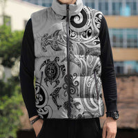 New Zealand Sea Animals with Maori Tribal Tattoo Sleeveless Puffer Jacket White Color
