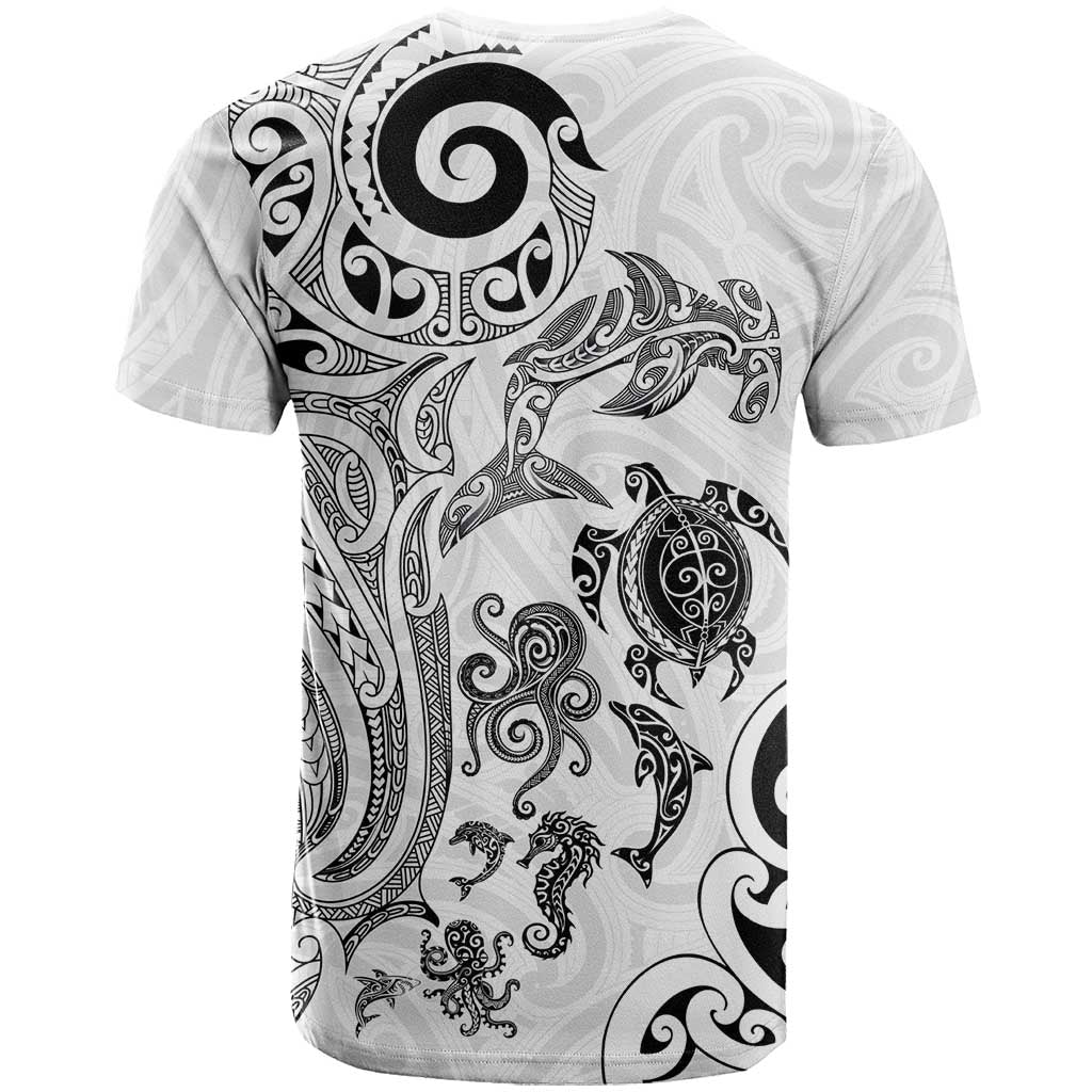 New Zealand Sea Animals with Maori Tribal Tattoo T Shirt White Color LT03 - Polynesian Pride