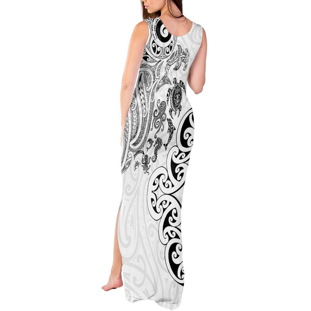 New Zealand Sea Animals with Maori Tribal Tattoo Tank Maxi Dress White Color LT03 - Polynesian Pride